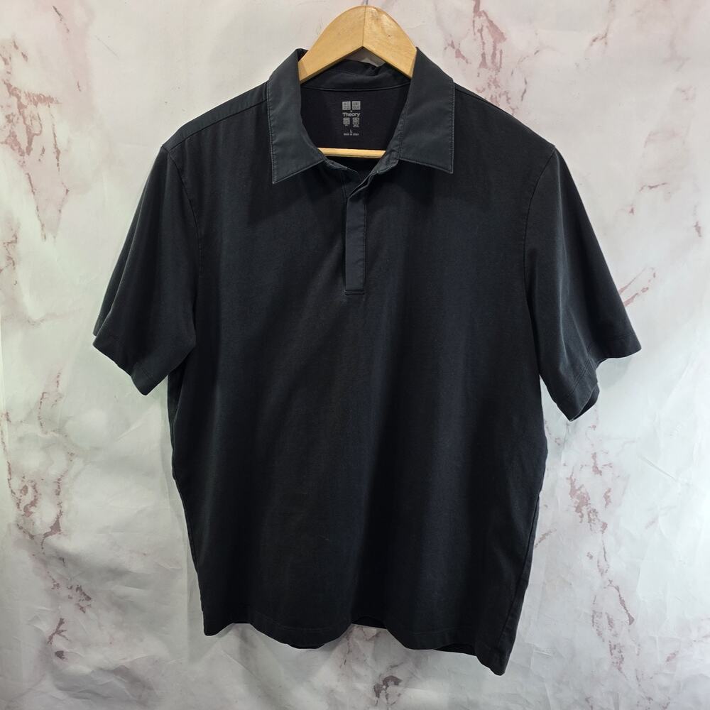Uniqlo X Theory Shirt Mens Large Black Polo Short Sleeve Airism Mixed Media